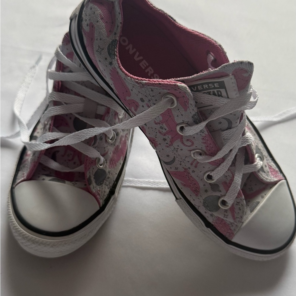 Converse Pink & White Kids Low Top Sneakers with Pattern